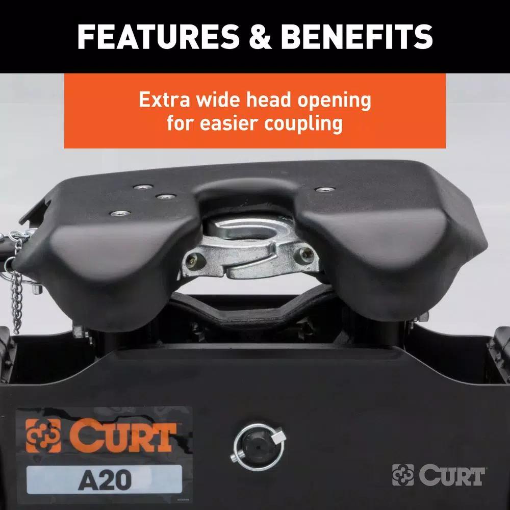 CURT A20 5th Wheel Hitch with R20 Roller and Ram OEM Puck System Adapter, 20,000 lbs. Capacity