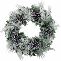Fraser Hill Farm 24 in. Artificial Christmas Wreath with Oversized Pinecones and Flocked Snow thumbnail 1