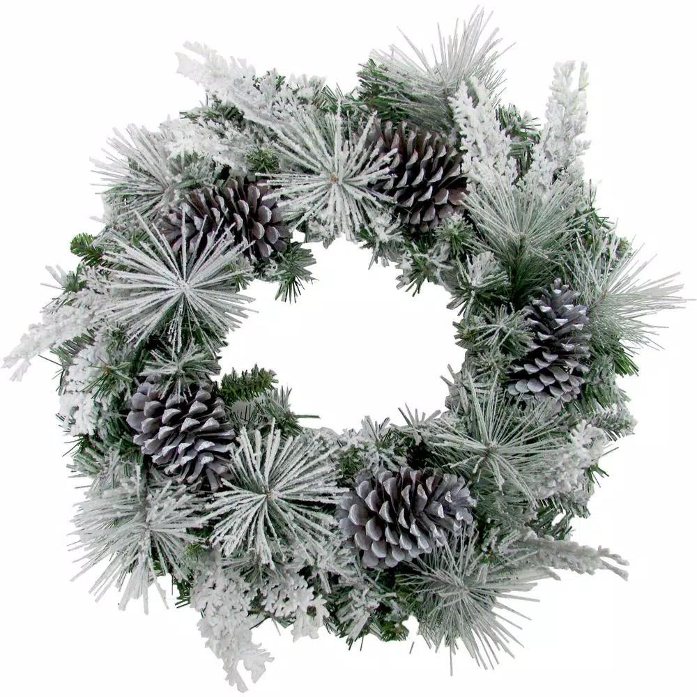 Fraser Hill Farm 24 in. Artificial Christmas Wreath with Oversized Pinecones and Flocked Snow