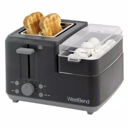 West Bend 2-Slice Wide Slot Breakfast Station Toaster and Egg Poacher with Meat Warming Tray, Black thumbnail 3