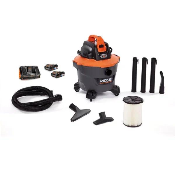 RIDGID 9 Gal. Cordless Wet/Dry Shop Vacuum Kit with (2) 18V OCTANE 3.0 Ah Lithium-Ion Batteries and Charger