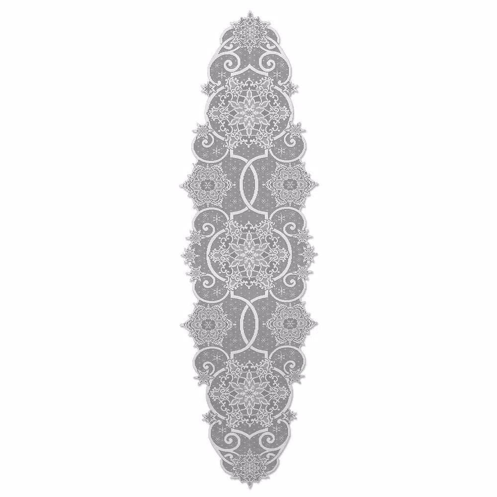 Heritage Lace Snowflake White Floral Polyester Lace Table Runner, 19 in. x 65 in.