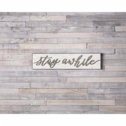 Unbranded Stay Awhile Wood Wall Sign - 48 Inch Weathered White Script Decor thumbnail 1