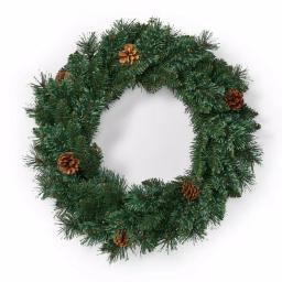 Noble House 24 in. Mixed Pine Artificial Christmas Wreath with Pine Cones and Warm White LED Lights, Battery Operated thumbnail 2