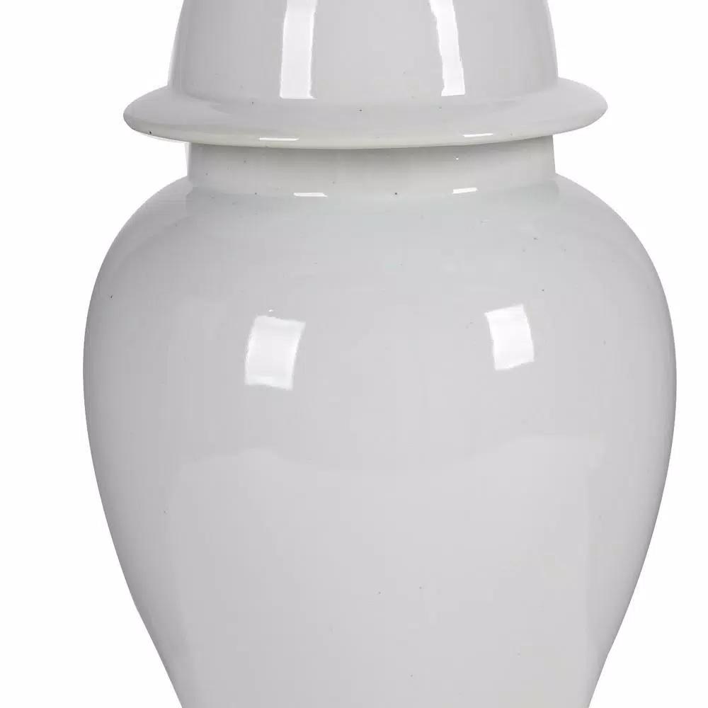 Benjara Large Decorative White Porcelain Ginger Jar with Lid