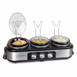 HomeCraft 3-Station Stainless Steel Slow Cooker Buffet with 3 Removable 1.5 qt. Ceramic Pots thumbnail 1