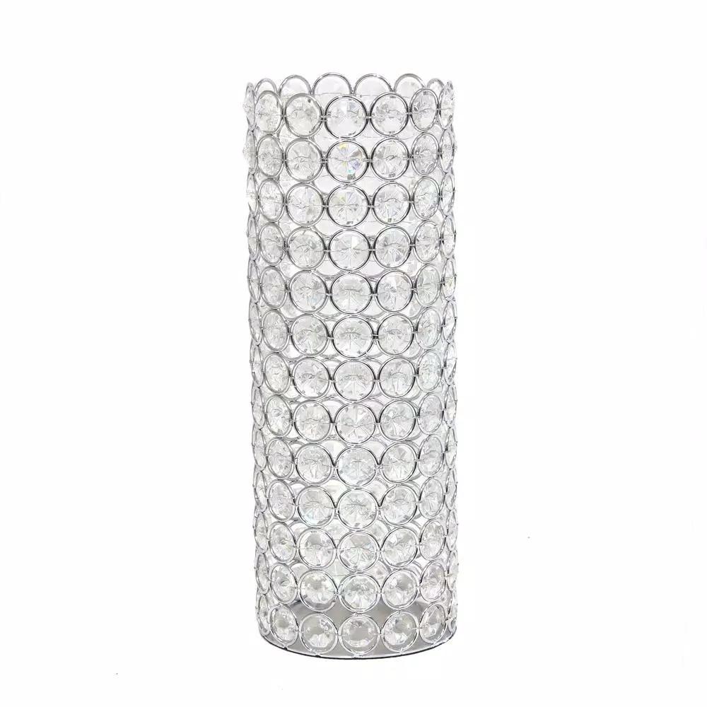Elegant Designs 11.25 in. Chrome and K5 Crystal Cylinder Decorative Table Vase