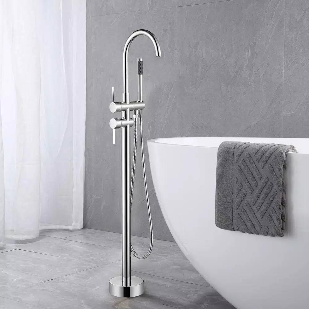 Vanity Art 46 in. Freestanding Single Handle Claw Foot Tub Faucet with Hand Shower, Polished Chrome