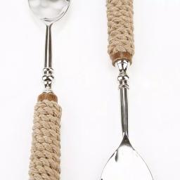 Mind Reader Silver Stainless Steel Rope Design Salad Serving Set - 2-Piece Spoon and Fork Utensil Set thumbnail 3