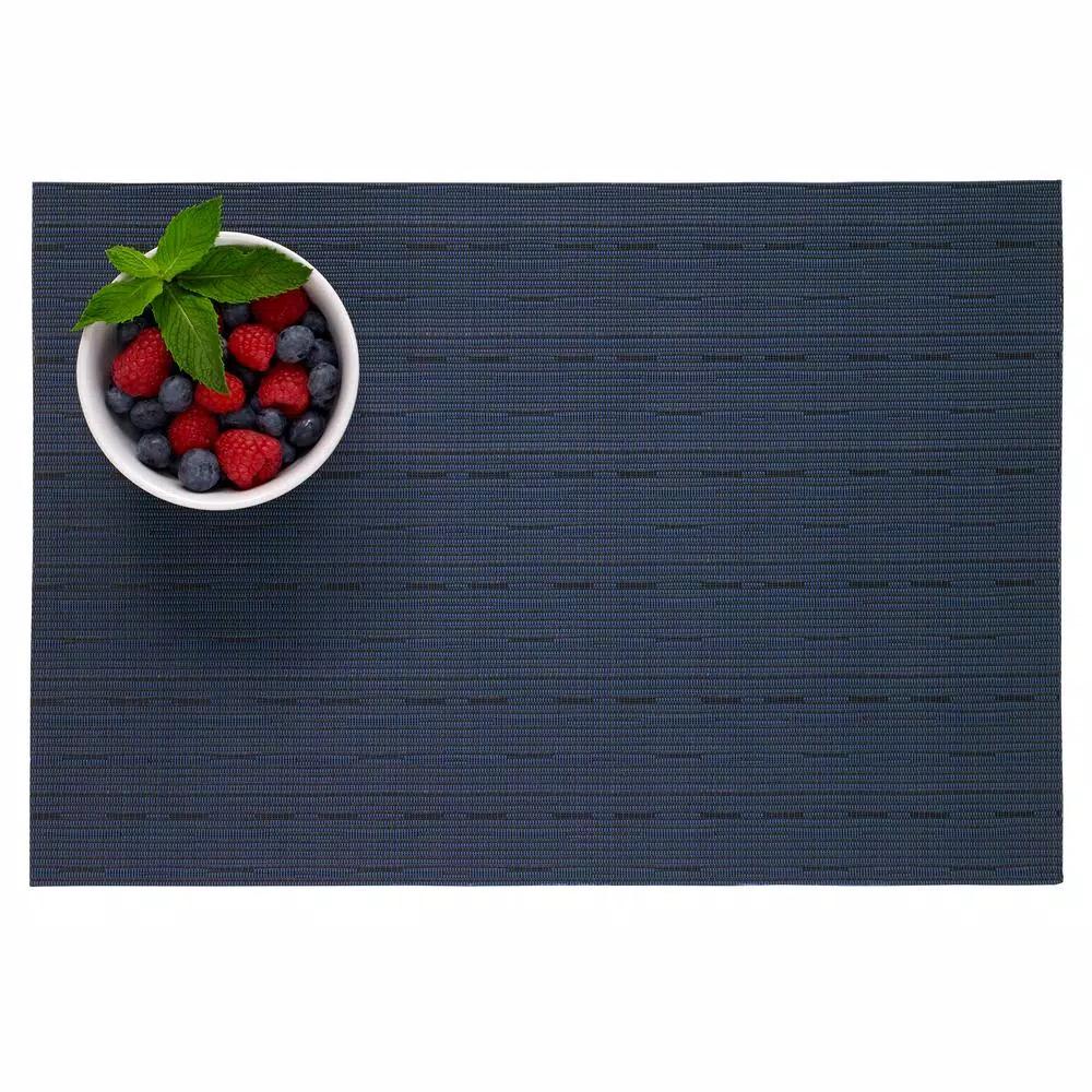 RITZ 12-Piece Blue Grass Cloth Woven Reversible Placemats, Indoor/Outdoor PVC & Polyester