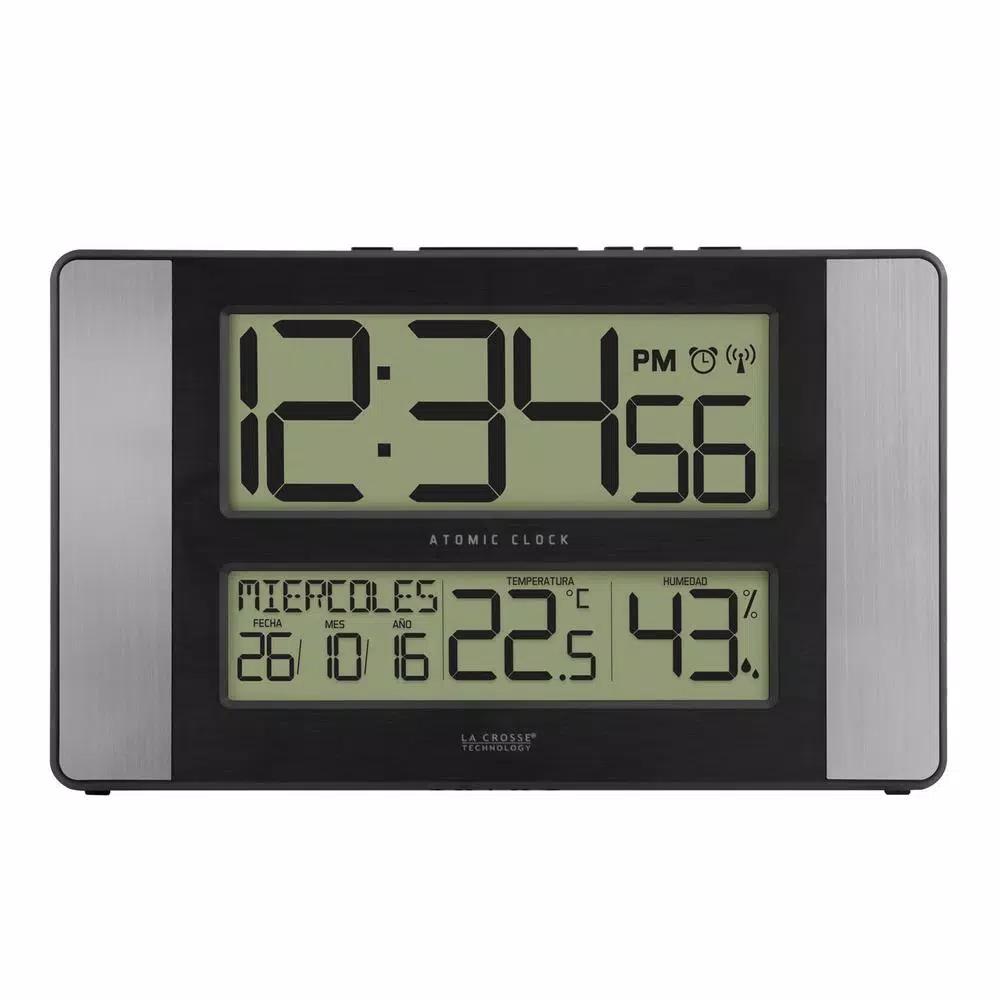 La Crosse Technology 11 in. Atomic Digital Wall Clock with Temperature, Humidity & Calendar - Aluminum Finish
