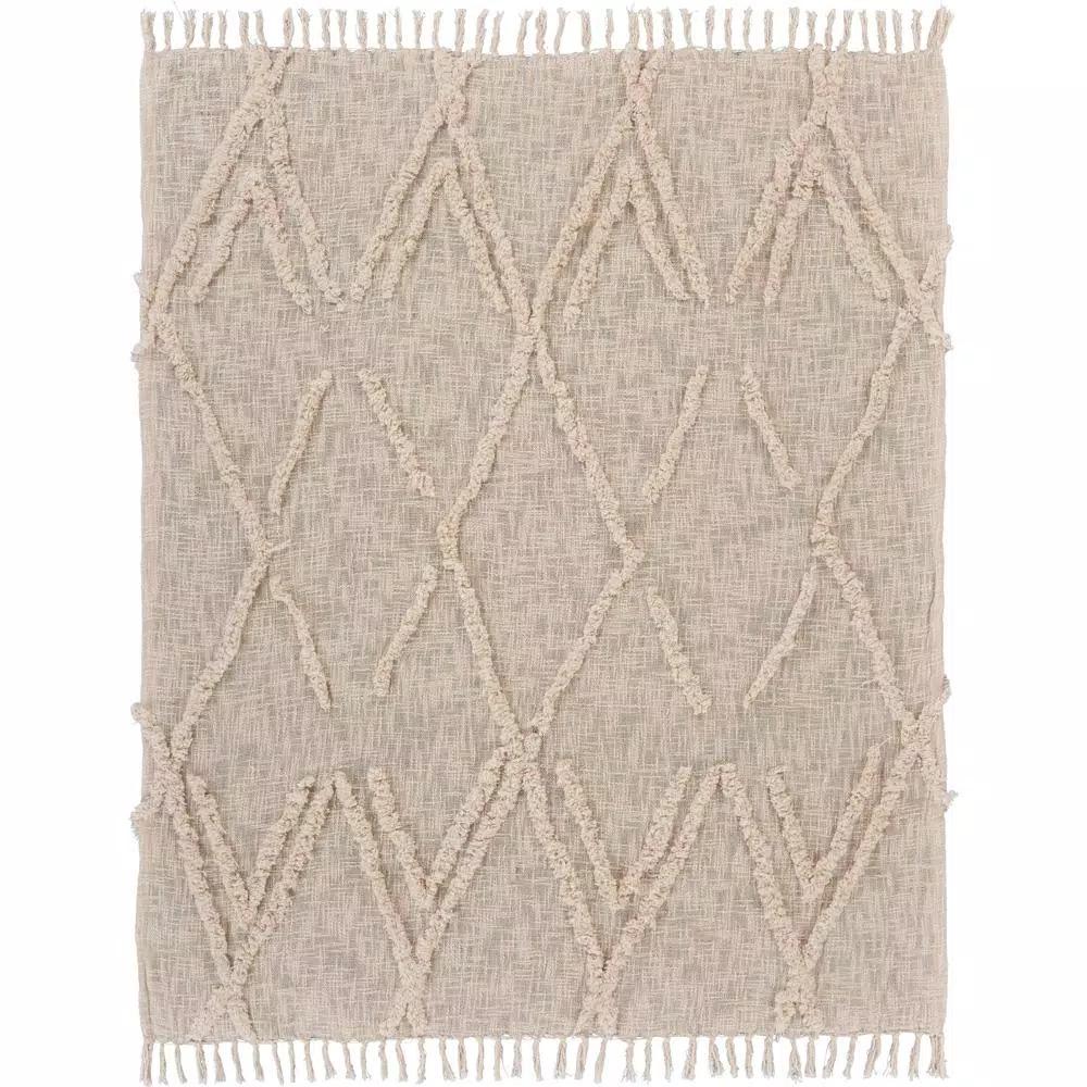 LR Resources LR Home Handmade Boho Tufted Cotton Throw Blanket with Fringe, Beige, 50 x 60 in