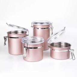 Creative Home Rose Gold Stainless Steel Canister Set, 4-Piece Airtight Food Storage Containers with Locking Clamp thumbnail 1