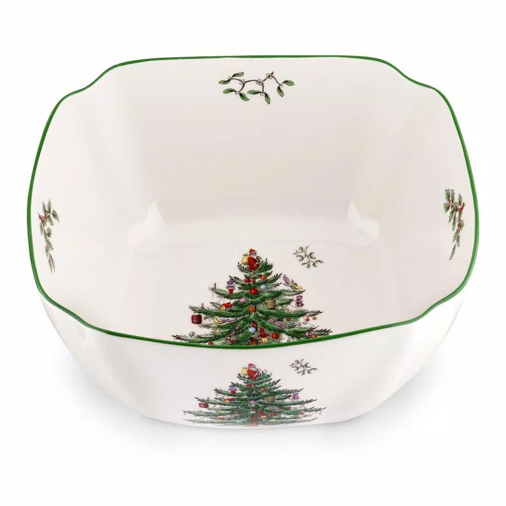 Spode Christmas Tree 10" Ceramic Large Square Serving Bowl, Porcelain
