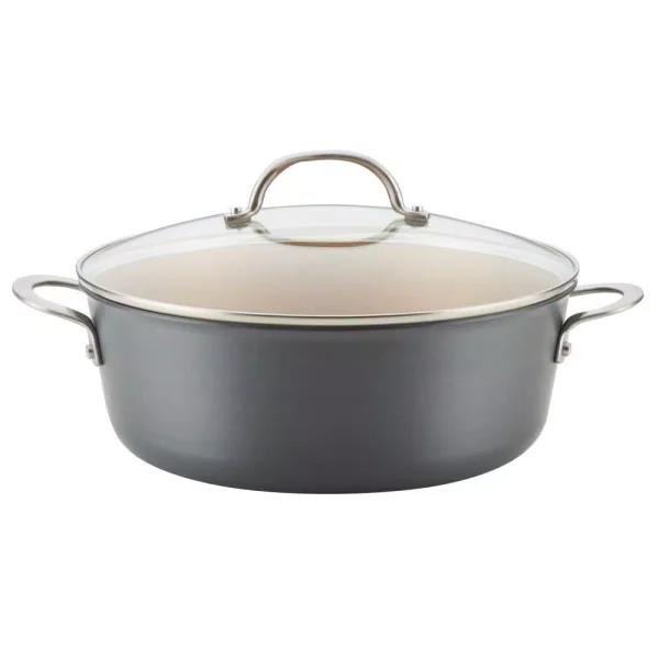 Ayesha Curry Ayesha Home Collection 7.5 Qt. Hard-Anodized Aluminum Nonstick Stock Pot with Glass Lid, Charcoal Gray