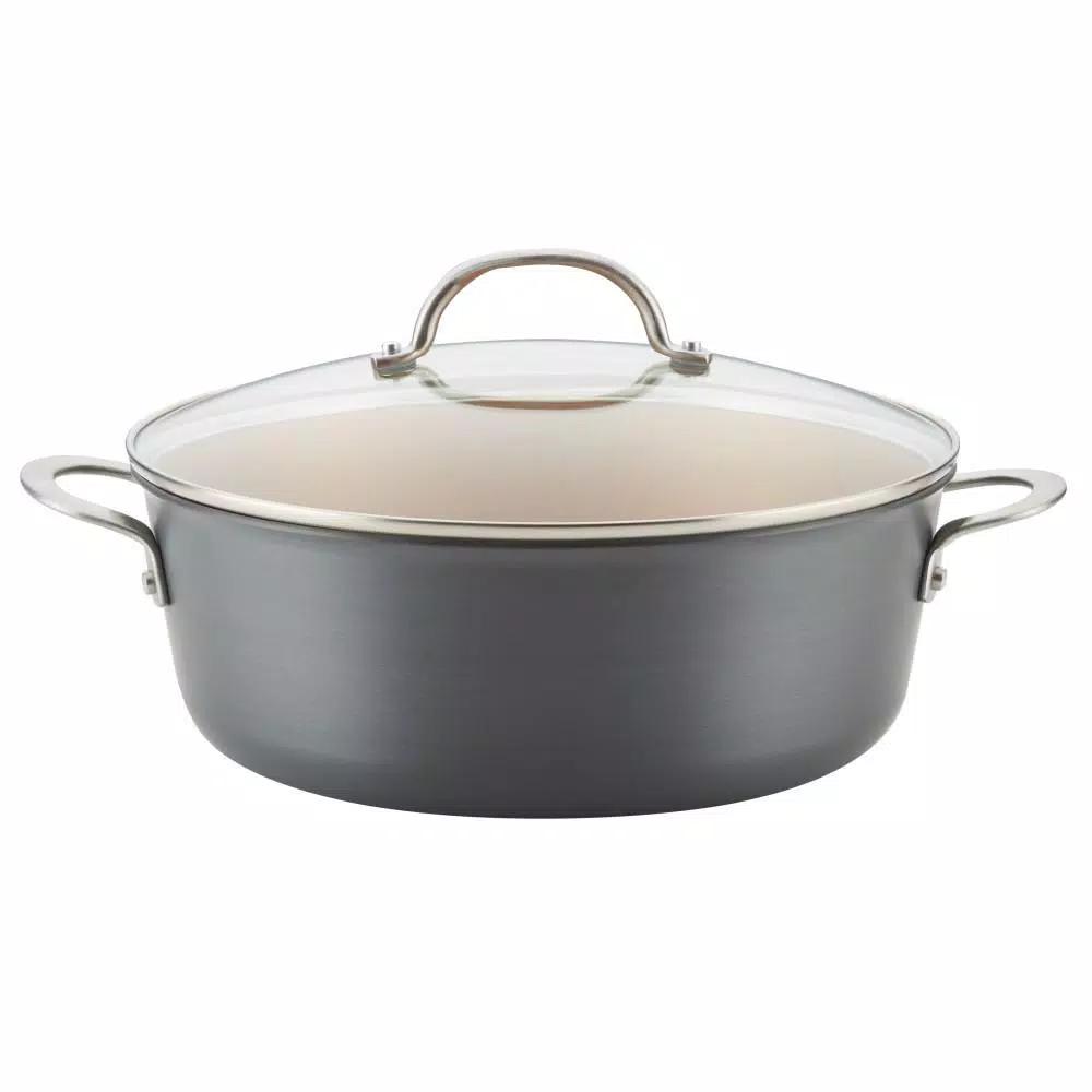Ayesha Curry Ayesha Home Collection 7.5 Qt. Hard-Anodized Aluminum Nonstick Stock Pot with Glass Lid, Charcoal Gray