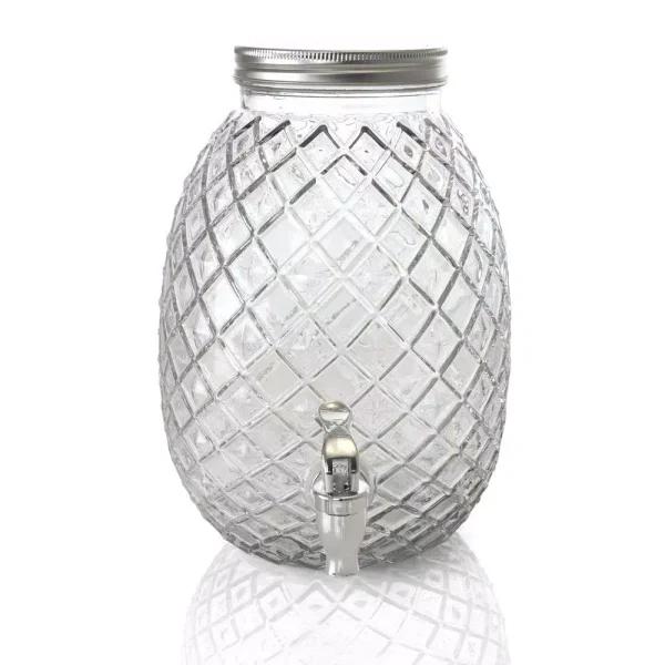 Gibson Home 4.8 Qt Pineapple Shaped Clear Glass Beverage Dispenser with Spout