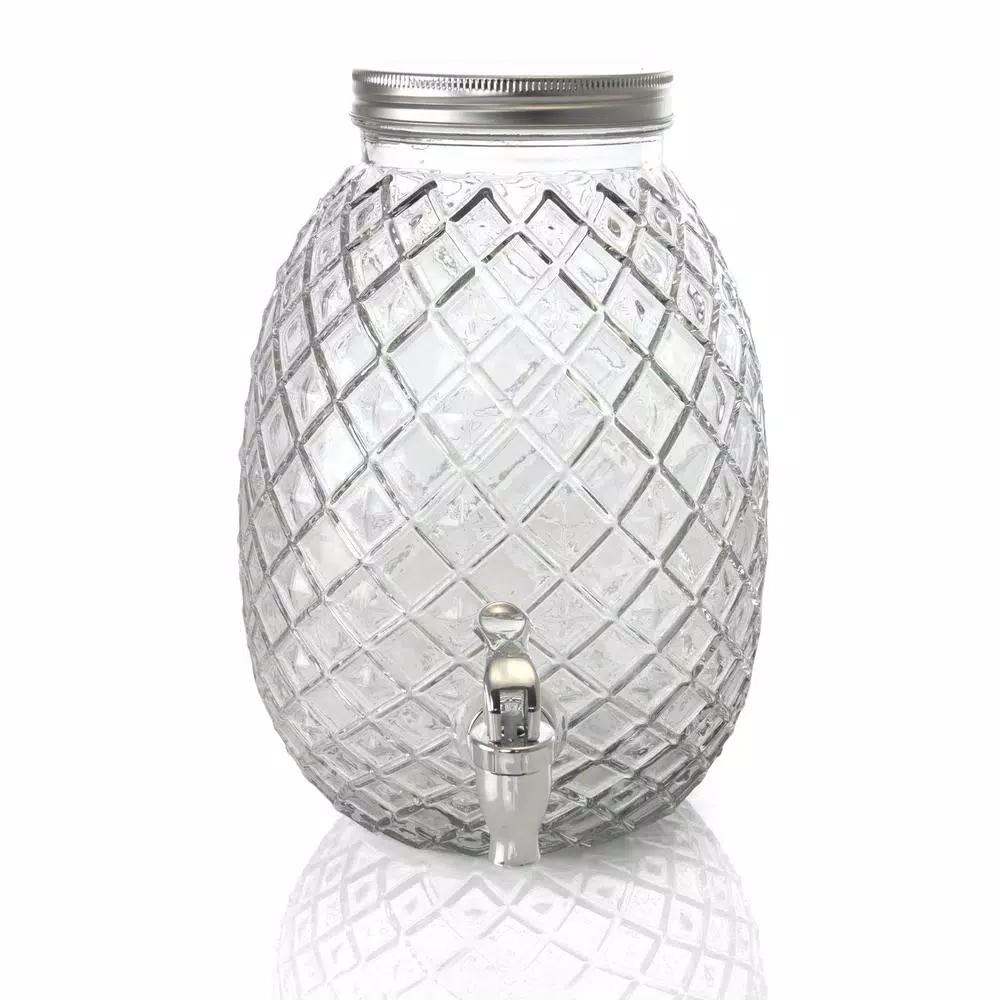 Gibson Home 4.8 Qt Pineapple Shaped Clear Glass Beverage Dispenser with Spout