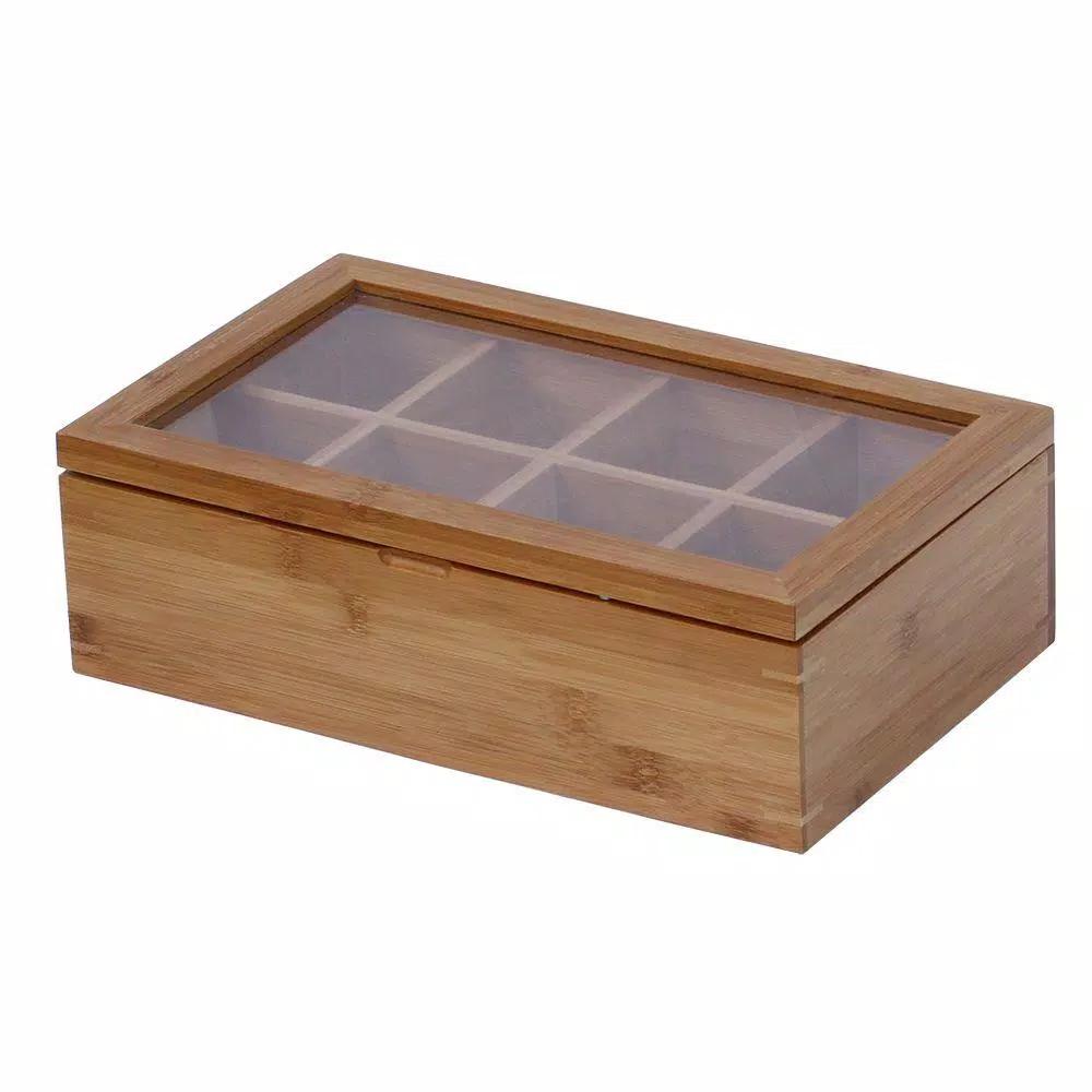 Oceanstar 8-Compartment Bamboo Tea Box with Hinged Acrylic Lid