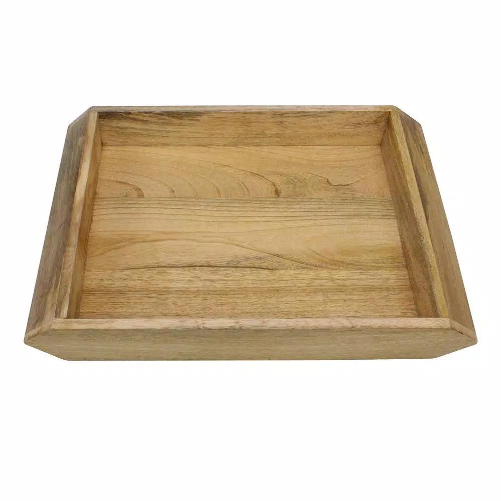 Stonebriar Collection Stonebriar Rustic Mango Wood Square Serving Tray with Handles