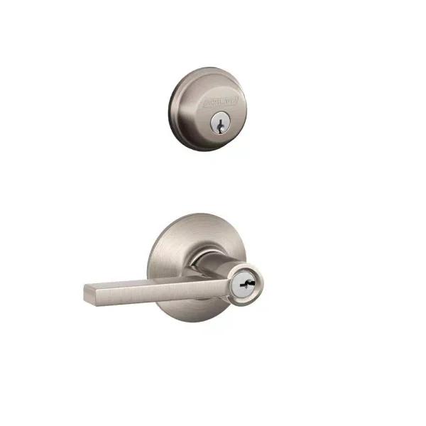 Schlage Latitude Entry Door Lever and Single Cylinder Deadbolt Combo Pack, Satin Nickel