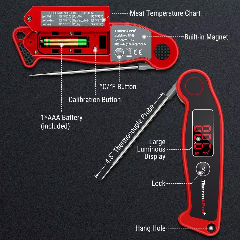 ThermoPro TP-19 Waterproof Digital Instant Read Meat Thermometer for BBQ Grill and Smoker