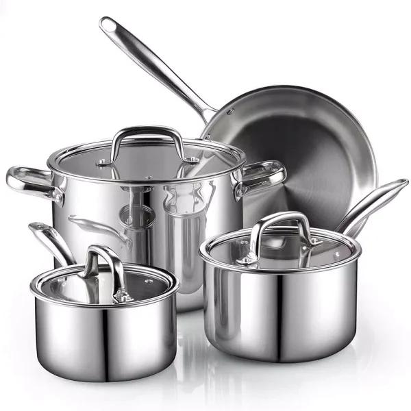 Cook N Home 7-Piece Tri-Ply Clad 18/10 Stainless Steel Cookware Set
