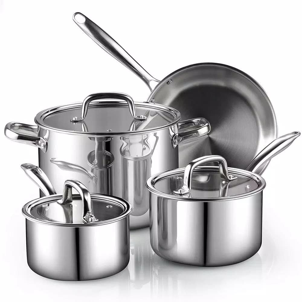 Cook N Home 7-Piece Tri-Ply Clad 18/10 Stainless Steel Cookware Set