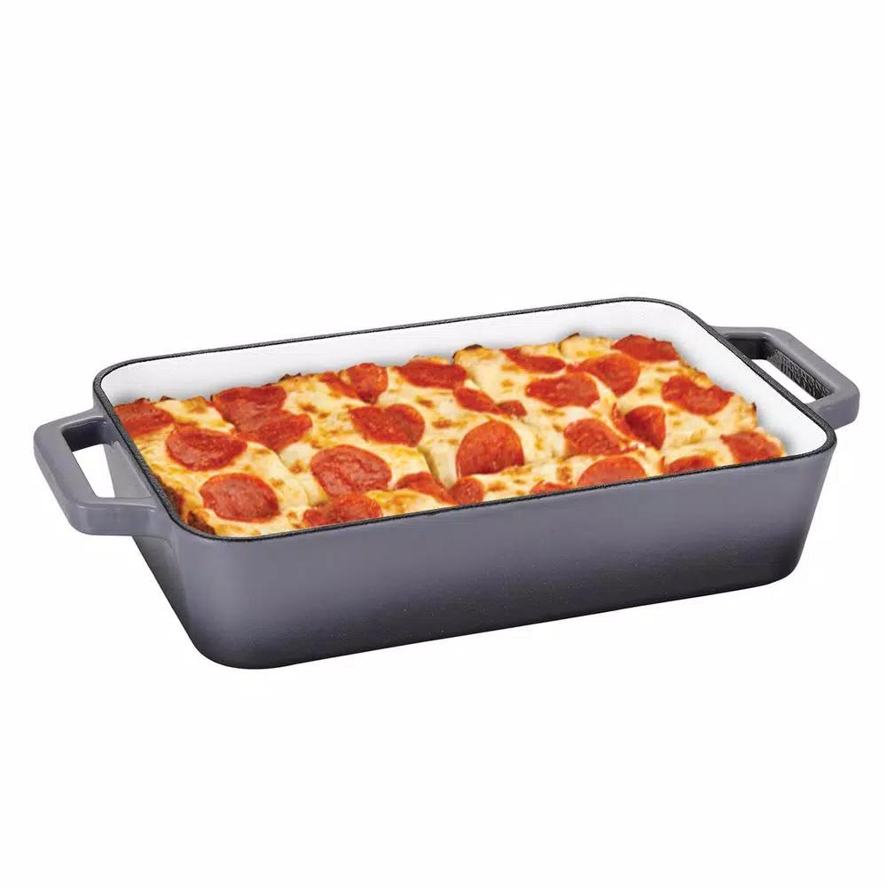AMERCOOK LA PLURIEL 11.8 in. Enameled Cast Iron Roasting Pan, Gray