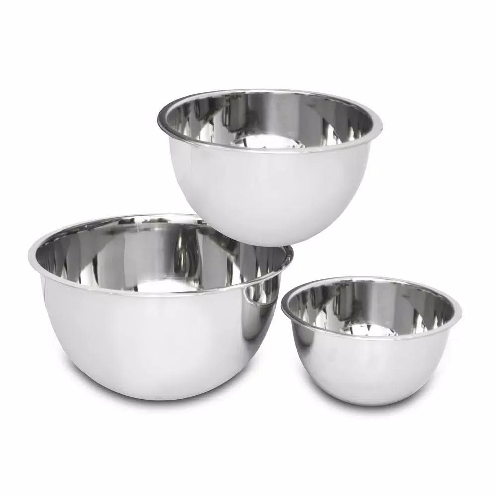 Unbranded 3-Piece Stainless Steel Mixing Bowl Set, 5.2 Qt, 3.25 Qt, 1.25 Qt