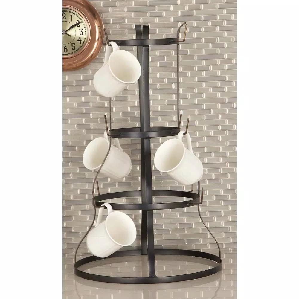 LITTON LANE Set of 2 Industrial Iron Mug Racks - Bell-Shaped Metal Stand with Hooks