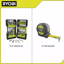 RYOBI 70-Piece Impact Rated Driving Bit Set with Bonus 25 ft. Tape Measure thumbnail 3