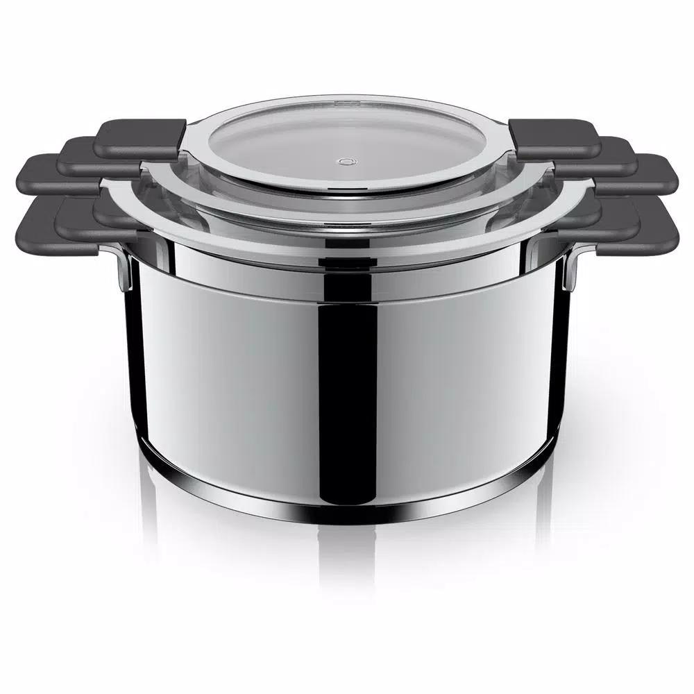 Ozeri 6-Piece Stainless Steel Induction Cookware Set with Patent-Pending Hands-Free Straining Glass Lids