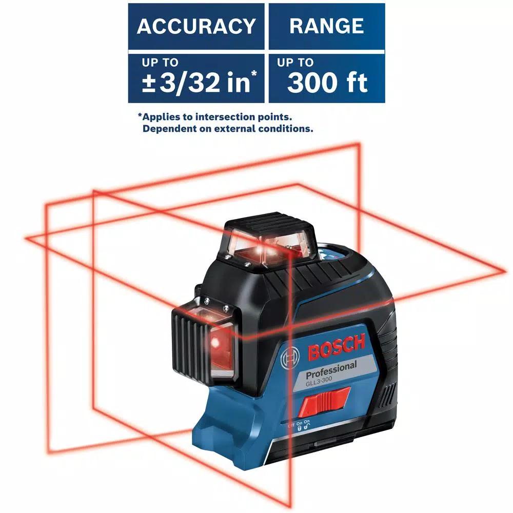 Bosch GLL3-300 360-Degree 3-Plane Self-Leveling Line Laser, 300 ft. Range