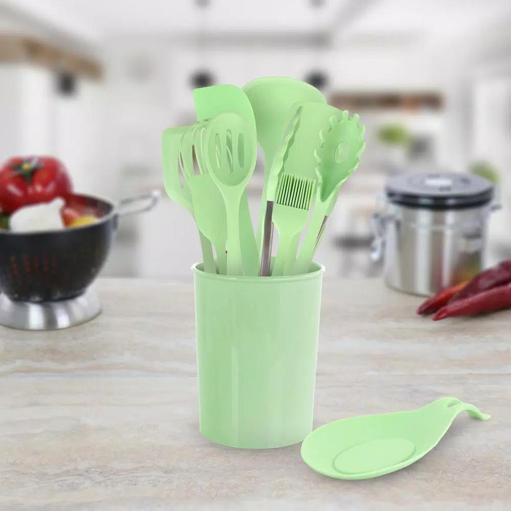 MegaChef 12-Piece Mint Green Silicone Kitchen Utensil Set