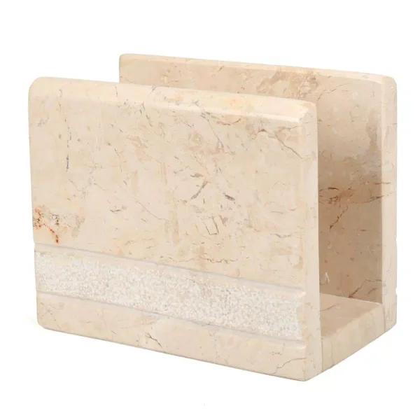 Creative Home Natural Beige Champagne Marble Napkin Holder - Hand Carved Elegant Tabletop Stand
