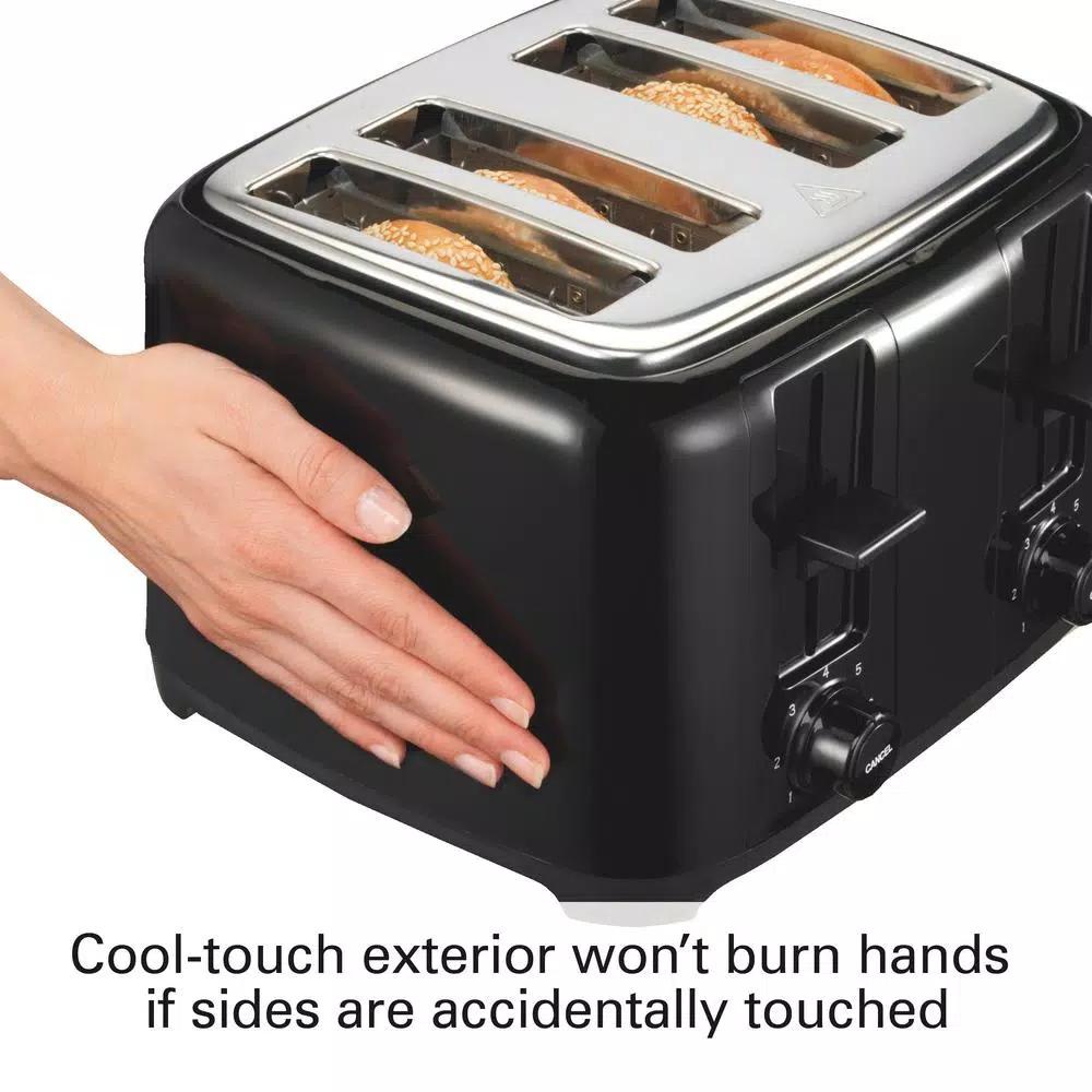 Proctor Silex 4-Slice Black Wide Slot Toaster with Crumb Tray and Toast Boost