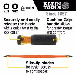 Klein Tools 2-in-1 Insulated Flip-Blade Screwdriver, #1 and #2 Square Drive thumbnail 2