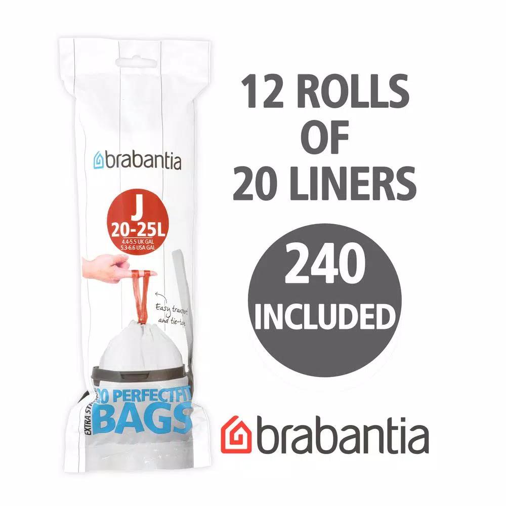 Brabantia Code J Trash Can Liners, 5.3 - 6.6 Gal (20-25 L), 240 Count (12 Packs of 20)