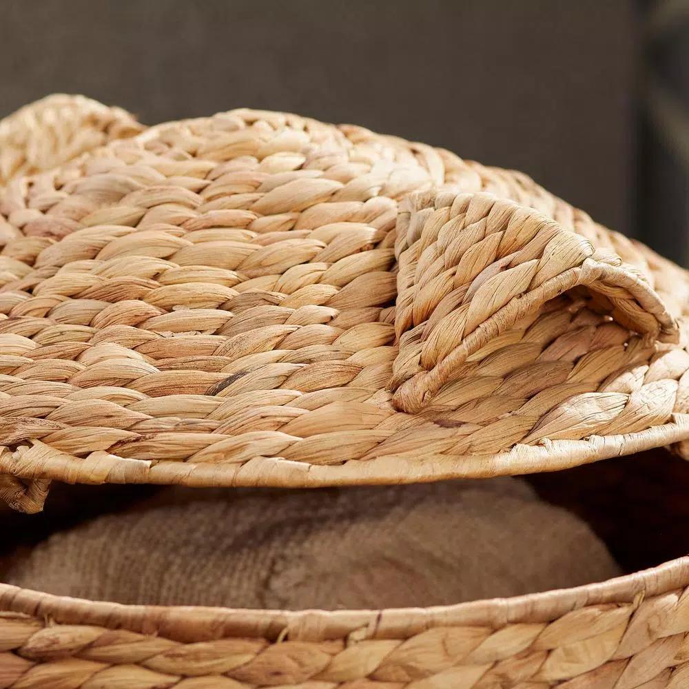 StyleWell Light Brown Owl Water Hyacinth Woven Decorative Basket with Lid