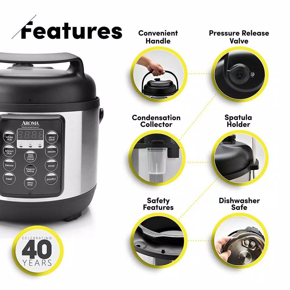 Aroma Professional 3.5 Qt. Stainless Steel Electric Pressure Cooker & Multicooker