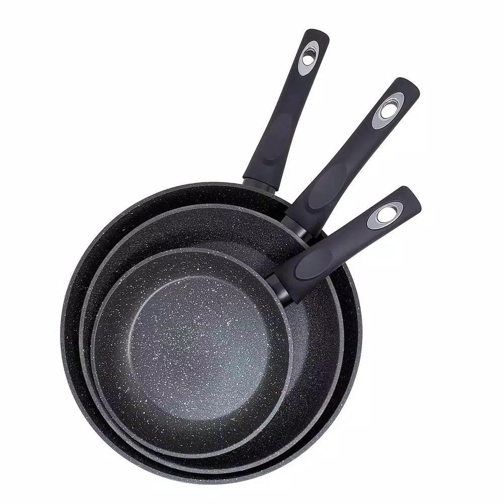 LavoHome Royal Marble 3-Piece Nonstick Forged Aluminum Frying Pan Set, Black