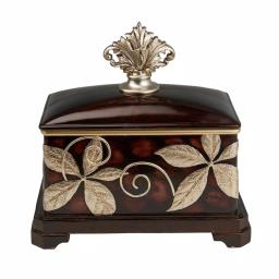 ORE International Folius 11.5 in. Floral Foliage Jewelry Box, Cherry Brown with Silver Accents thumbnail 1