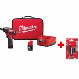 Milwaukee M12 12V Lithium-Ion Cordless 1/4 in. Hex Screwdriver Kit with Two 1.5Ah Batteries, Charger, Bag, and Bit Set thumbnail 1