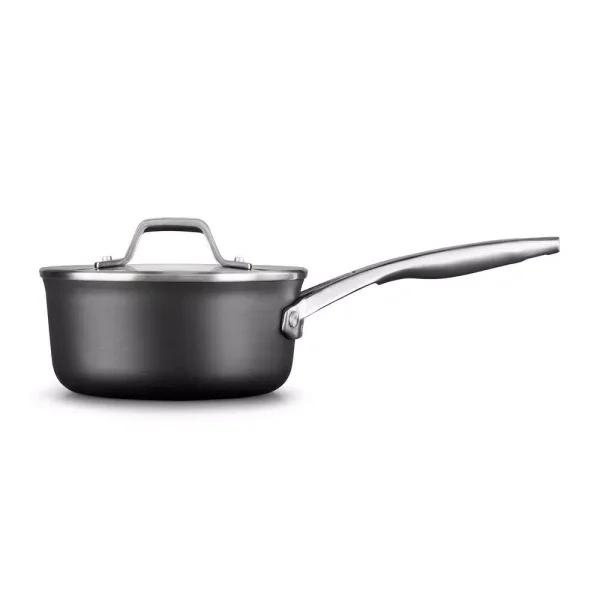 Calphalon Premier 1.5 qt. Hard-Anodized Aluminum Nonstick Sauce Pan with Glass Lid, Black