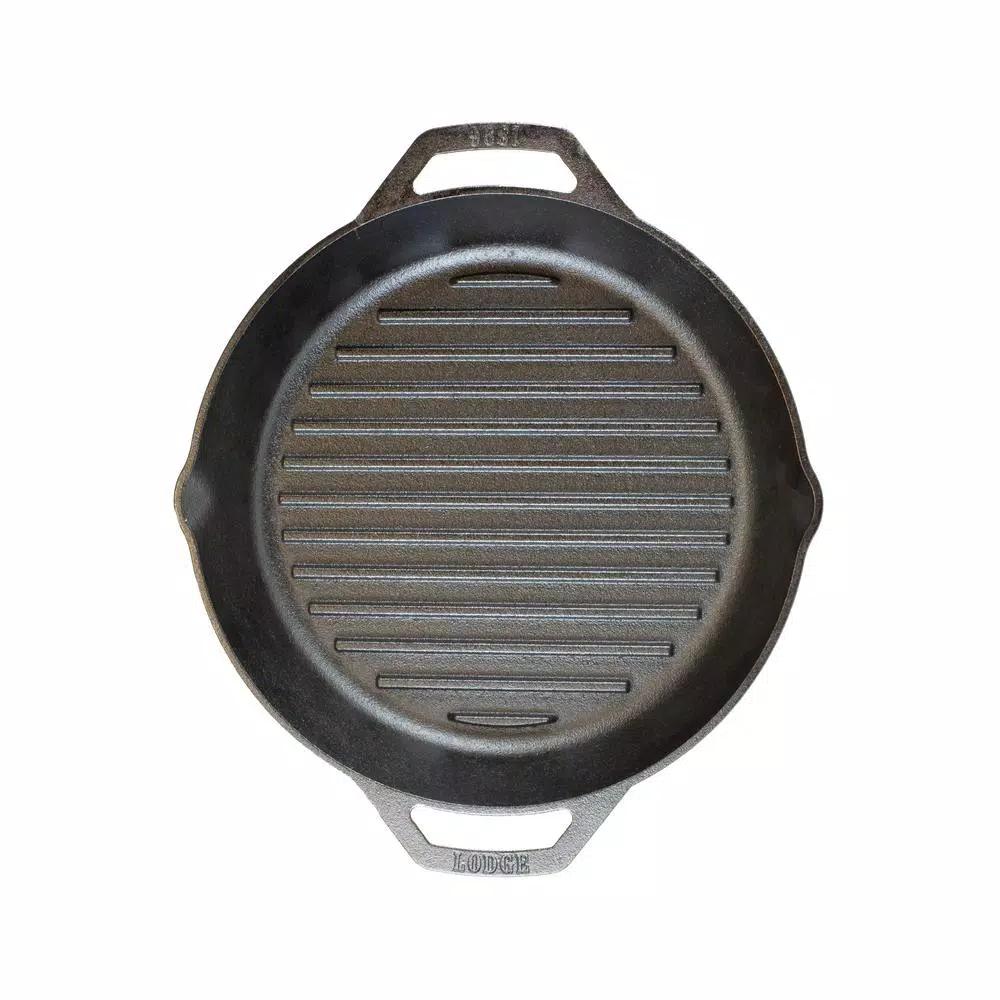Lodge 12 in. Cast Iron Grill Pan with Dual Handles, Black