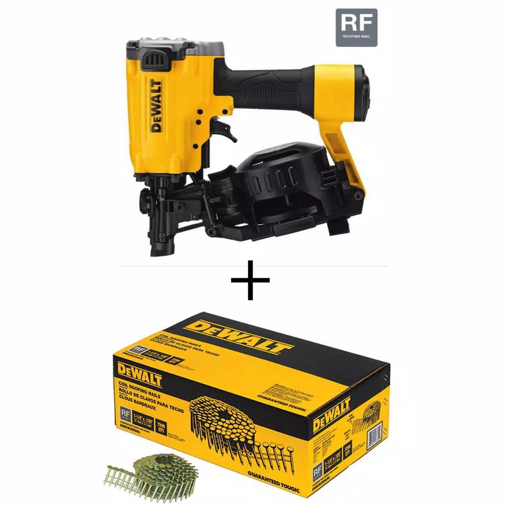 DEWALT 15-Degree Pneumatic Coil Roofing Nailer with 7,200-Pack Galvanized Steel Nails