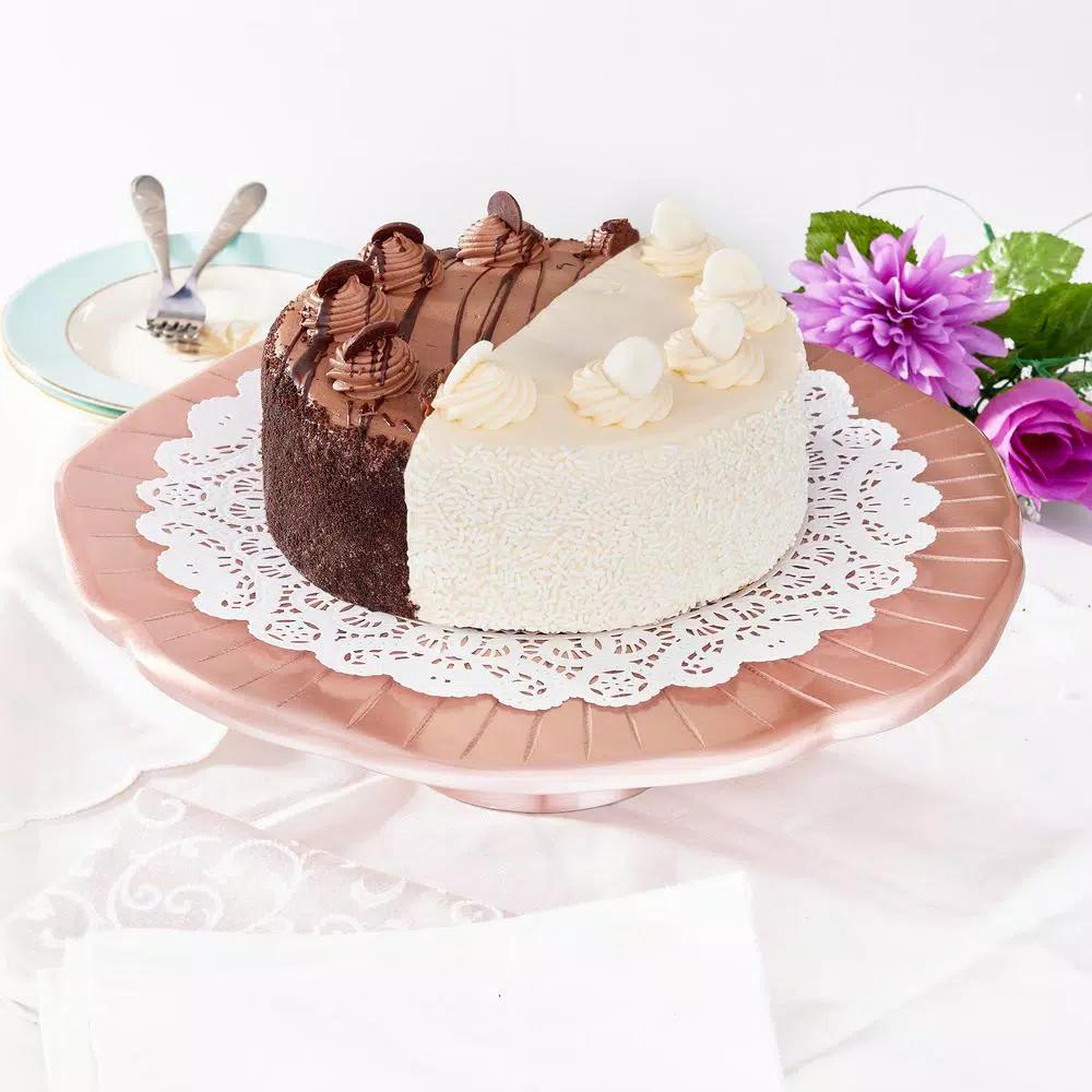 Old Dutch Rose Gold Lily Pad Cake Stand, 14.5 in. Aluminum Dessert Display