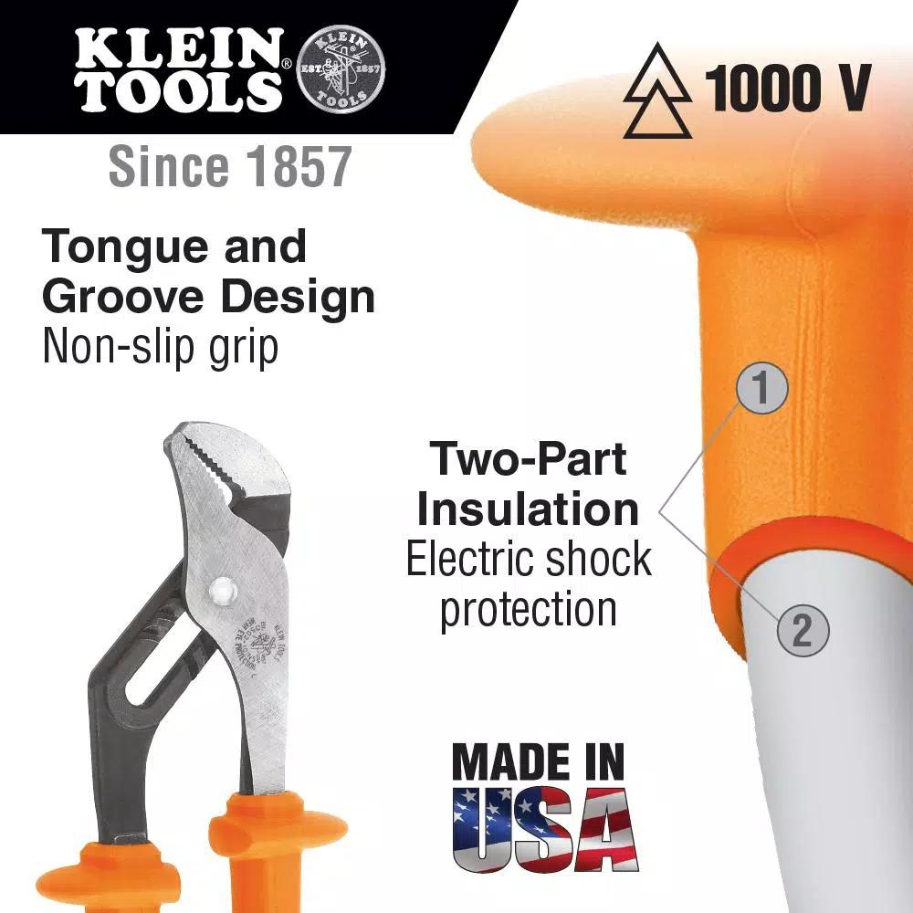Klein Tools 10 in. Insulated Tongue and Groove Pump Pliers, 1000V Rated
