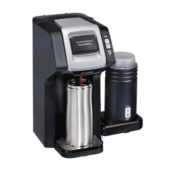Hamilton Beach FlexBrew Single Serve Coffee Maker with Built-in Milk Frother, Black